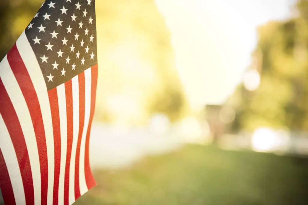 American Flag with blurred background
